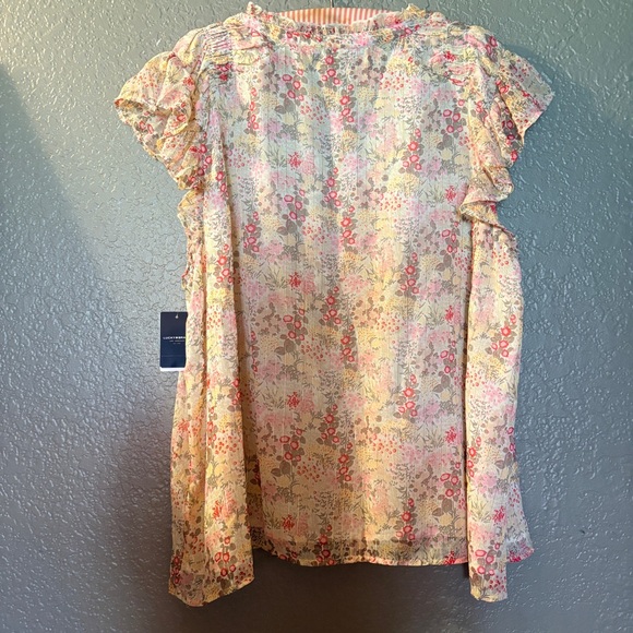 NWT Lucky Brand Floral V-Neck Short Sleeve Blouse Pink Cream Size Large - Picture 9 of 9